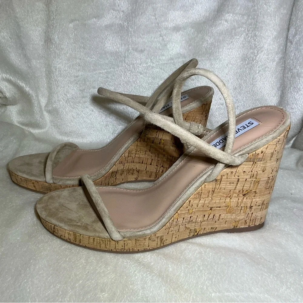 NEW Steve Madden “Udell” Platform Cork Wedge Suede Sandals women’s size 9.5 NWT